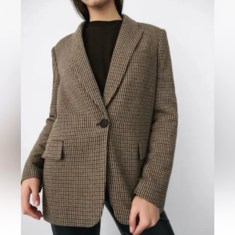 Zara Wool Blend Blazer Elbow Patches Size Small